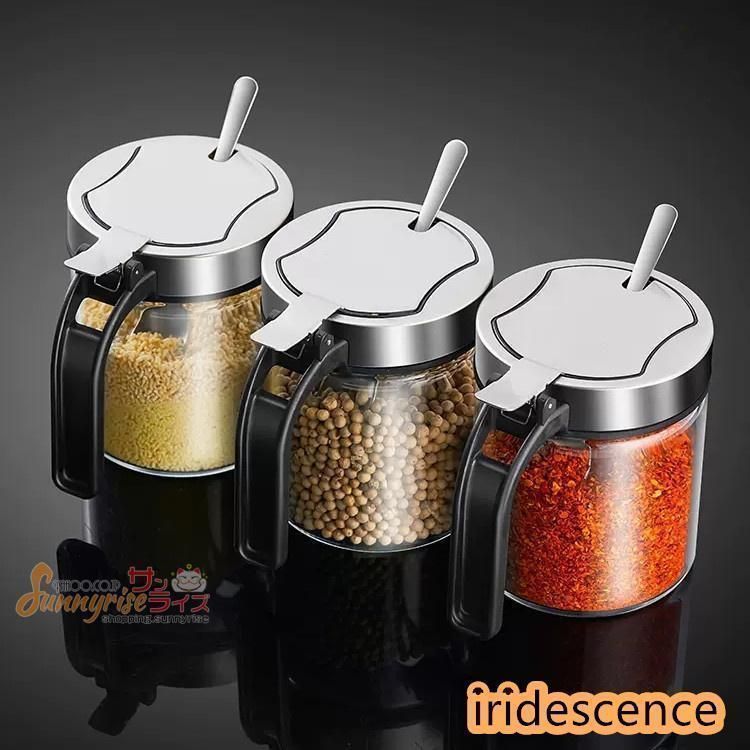 調味料入れ 調味料ポット スプーン付き 2個セット スパイスジャー 300ml 400ml ガラス ステンレス 塩 砂糖入れ 保存容器 キャニスター 調味 xzdsjar