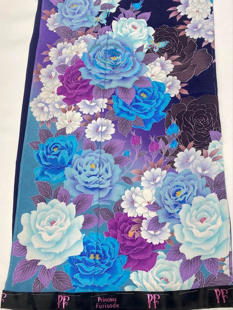 振袖 仮絵羽 舞台衣装 正絹 刺繍 紋意匠 薔薇 未仕立て品 八掛付き 