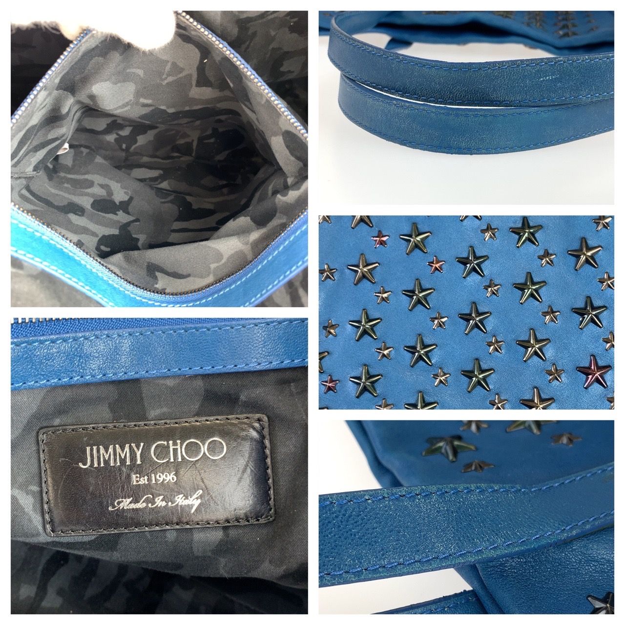 JIMMY CHOO ジミーチュウ ピムリコ スタースタッズ ブルー 青  レザー /メタル トートバッグ ショルダーバッグ メンズ 402050 【中古】 JIMMY CHOO ジミーチュウ ピムリコ スタースタッズ ブルー 青 レザー