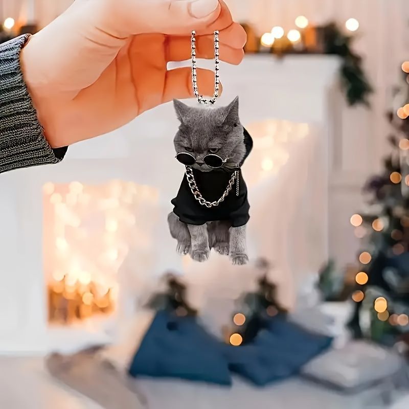 キーホルダー 黒猫 おしゃれ サングラス 2D アクリル 8cm きれいめな