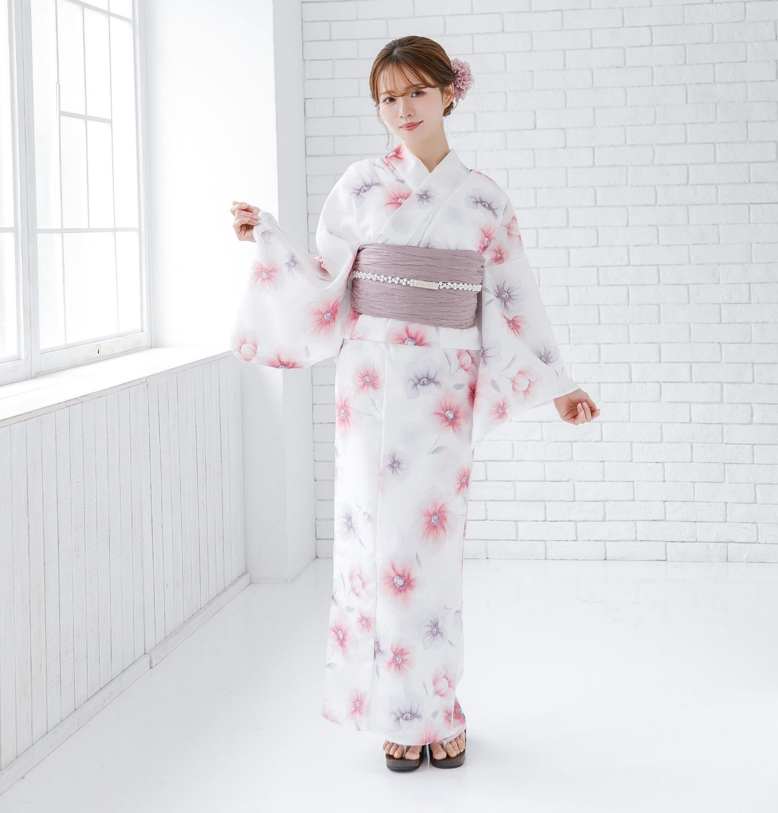 浴衣 レディース 4点セット ポピー 花柄 ゆかた 浴衣セット しわ