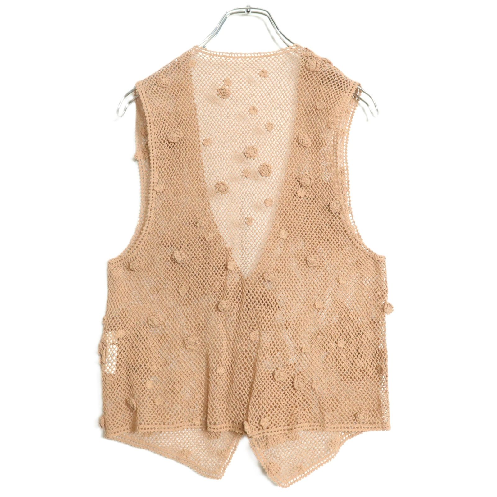 【美品】ピンクハウス★たっぷりのフラワーモチーフが印象的な 透かし編みニット 可憐なベスト ピンクベージュ系*ｚ15471 美品】ピンクハウス☆たっぷりのフラワーモチーフが印象的な 透かし