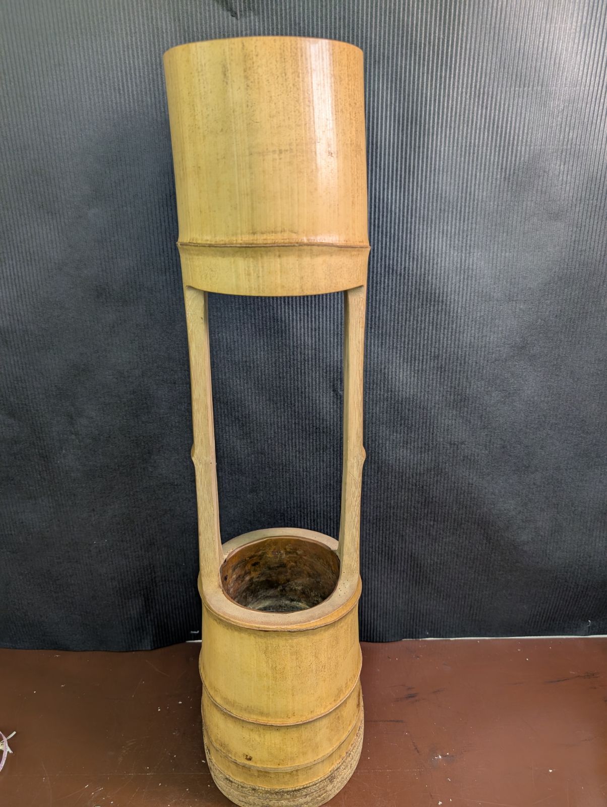 竹製花器 花瓶 二重切(根付)