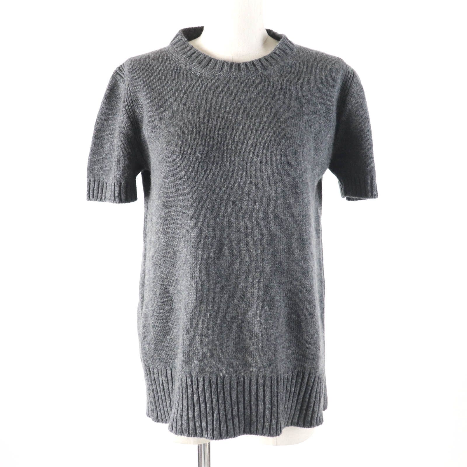 PRADA - 美品★PRADA プラダ カシミヤ100％ クルーネック 無地 半袖ニット トップス グレー 40 イタリア製 正規品 レディース 美品☆PRADA プラダ カシミヤ100％ クルーネック 無地 半袖