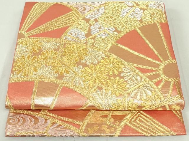 平和屋着物●西陣　川島織物　六通柄　本袋帯　源氏車花文　金銀糸　正絹　逸品　DAAU6989ob 平和屋着物○西陣 川島織物 六通柄 本袋帯 源氏車花文