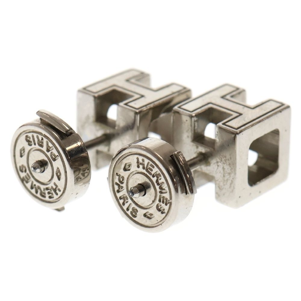 HERMES (エルメス) Hキューブ ピアス 黒 メタル シルバー金具  