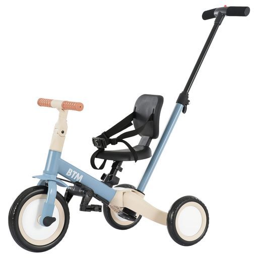 BTM子供用三輪車4in1三輪車のりもの押し棒付き自転車おもちゃ乗用玩具三輪車子供用バイクランニングバイク1歳2歳幼児用軽量子供キッズバイクプレゼントブルー