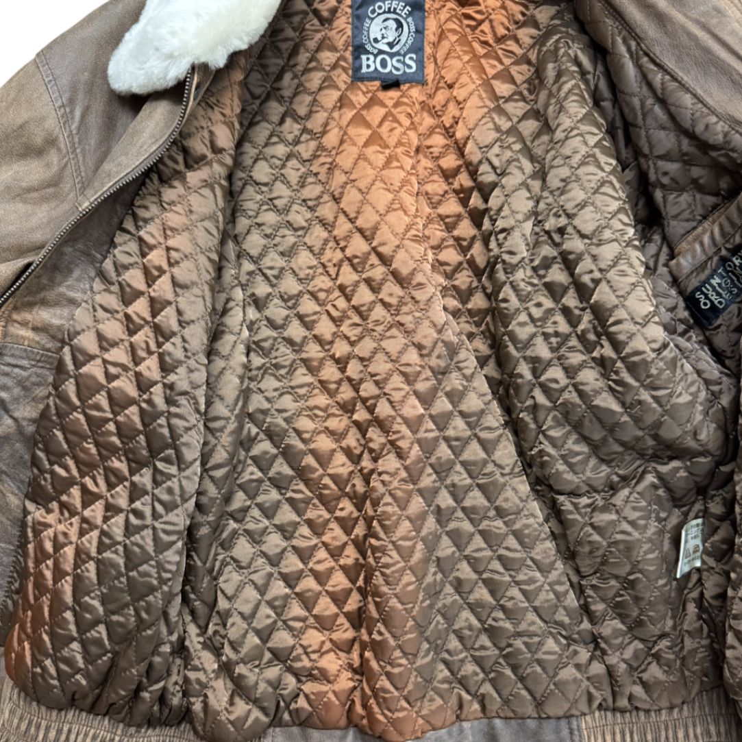 SUNTORY サントリー 90's~ BOSS COFFEE ボス革ジャン レザージャケット エンボスロゴ 非売品 Lサイズ