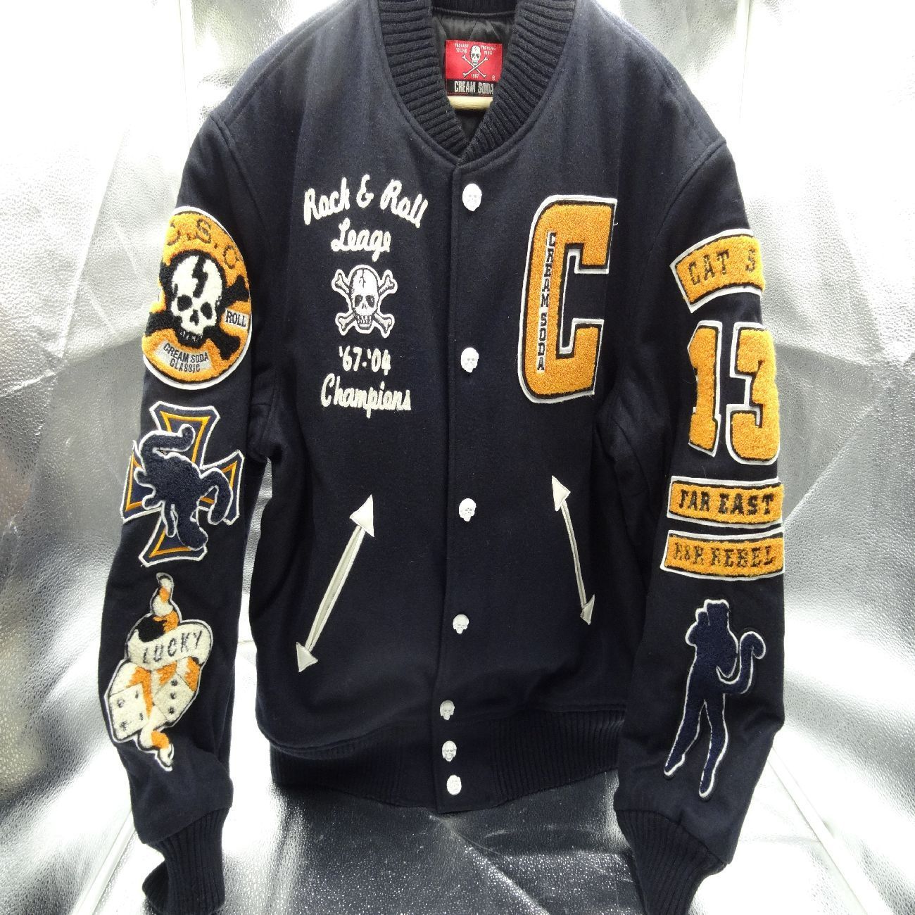 スカルボタンGジャン GLAD NEWS ダメージ加工 スカルボタン デニム