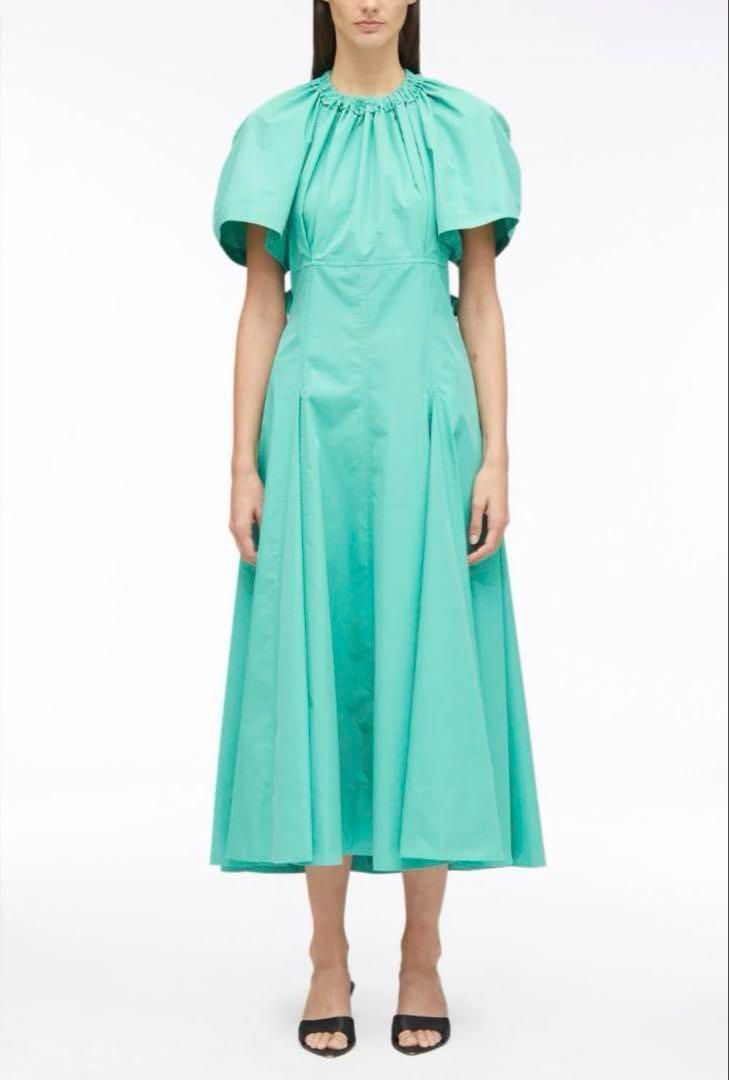 3.1 Phillip Lim スリーワンフィリップリム 2025SS ロングワンピース サイドリボン フ 緑 コットン ポリエステル サイズ２