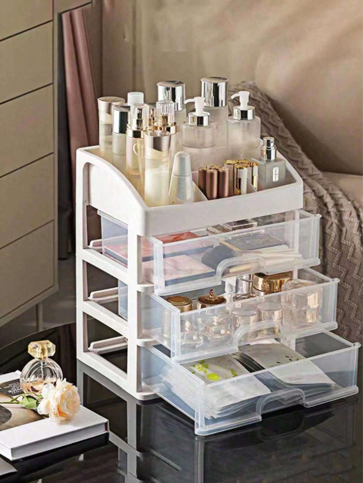 送料無料メイクアップオーガナイザー 大容量 コスメティック メイクアップ オーガナイザー バニティ 防塵 防水 コスメティック ディスプレイケース 引き並行輸入