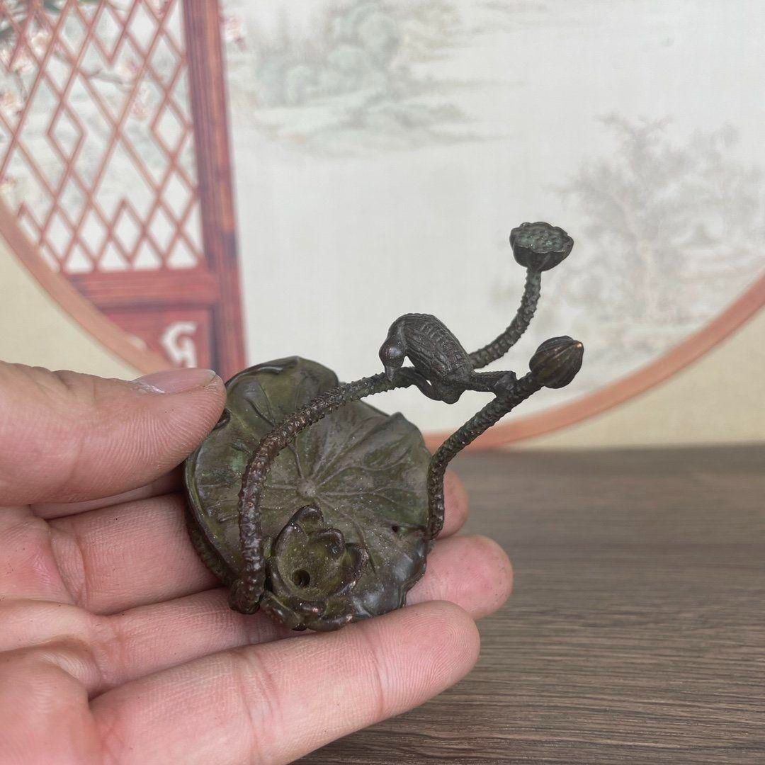 銅 細工 蓮花蓮蓬香挿 線香炉 装飾品工芸品 置物 - メルカリ
