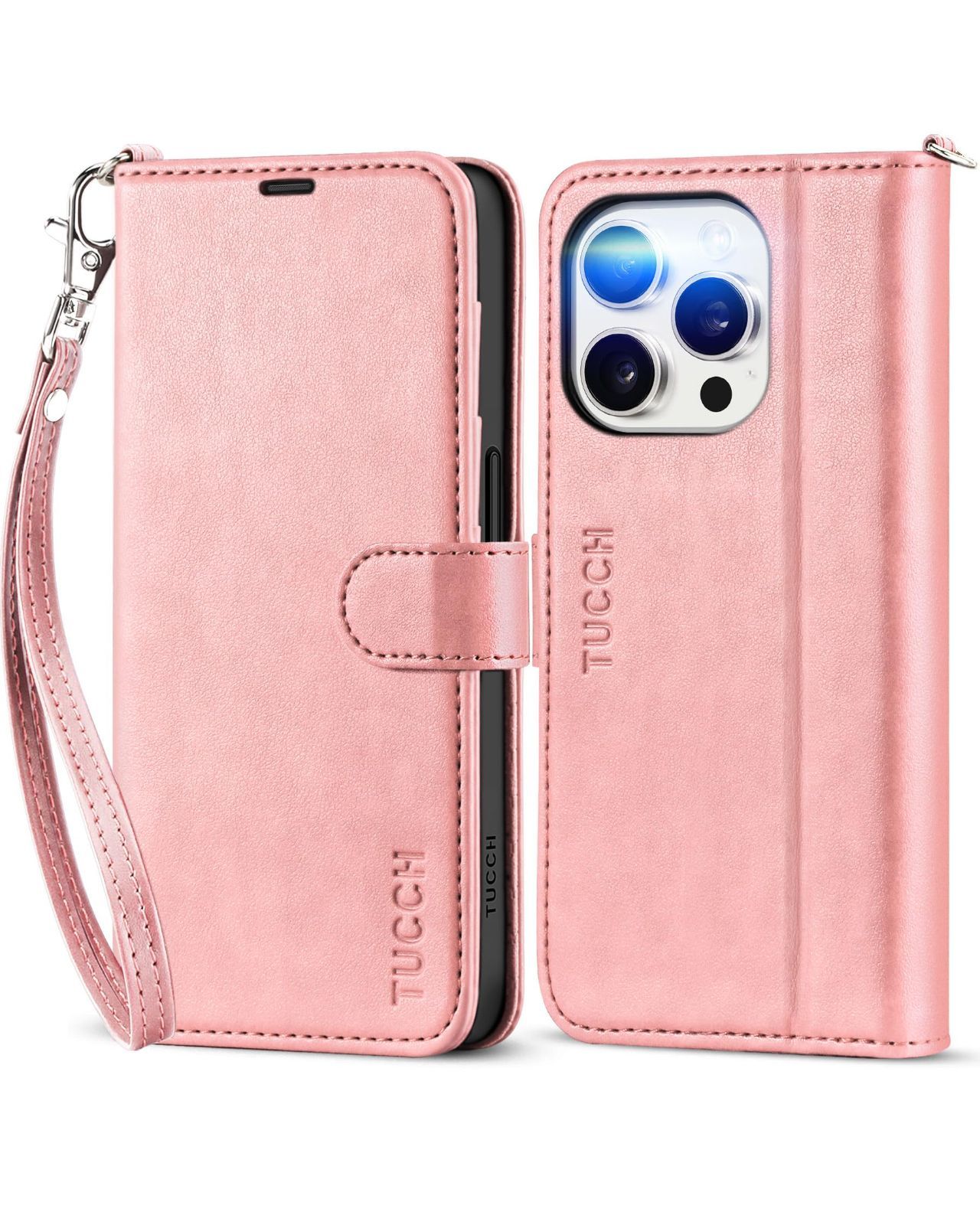【新着商品】インチ対応) 6.1 5G Pro Pro 15 ピンクu0026ストラップ 15 15 iPhone iPhone iPhone (2023年発売 Proケース アイフォン15 [RFIDブロッキング] マグネット式 スタンド機能 カードポケット 衝撃吸