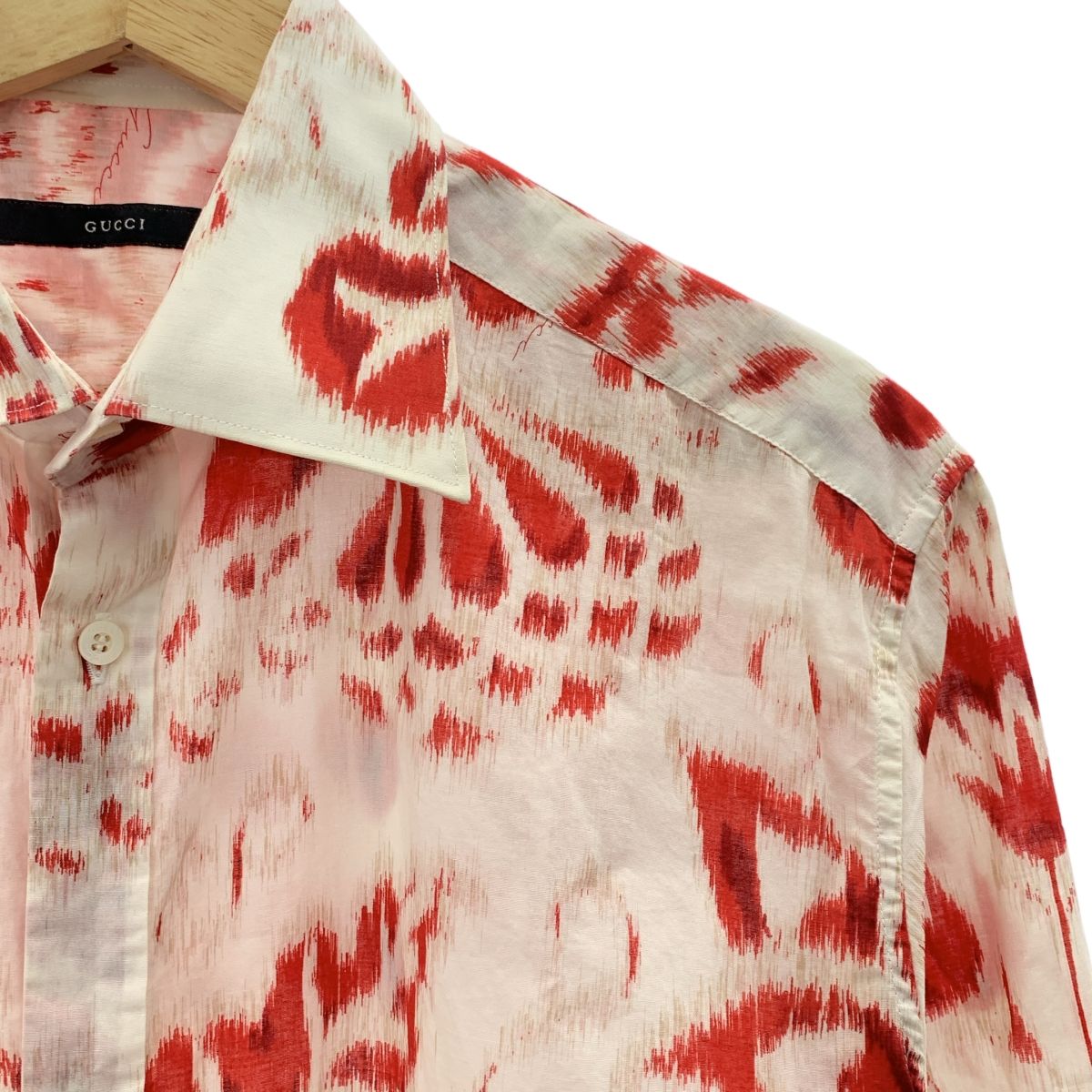 GUCCI | グッチ | トムフォード期 コットン 総柄 シャツ | 38 | ホワイト | レッド | メンズ