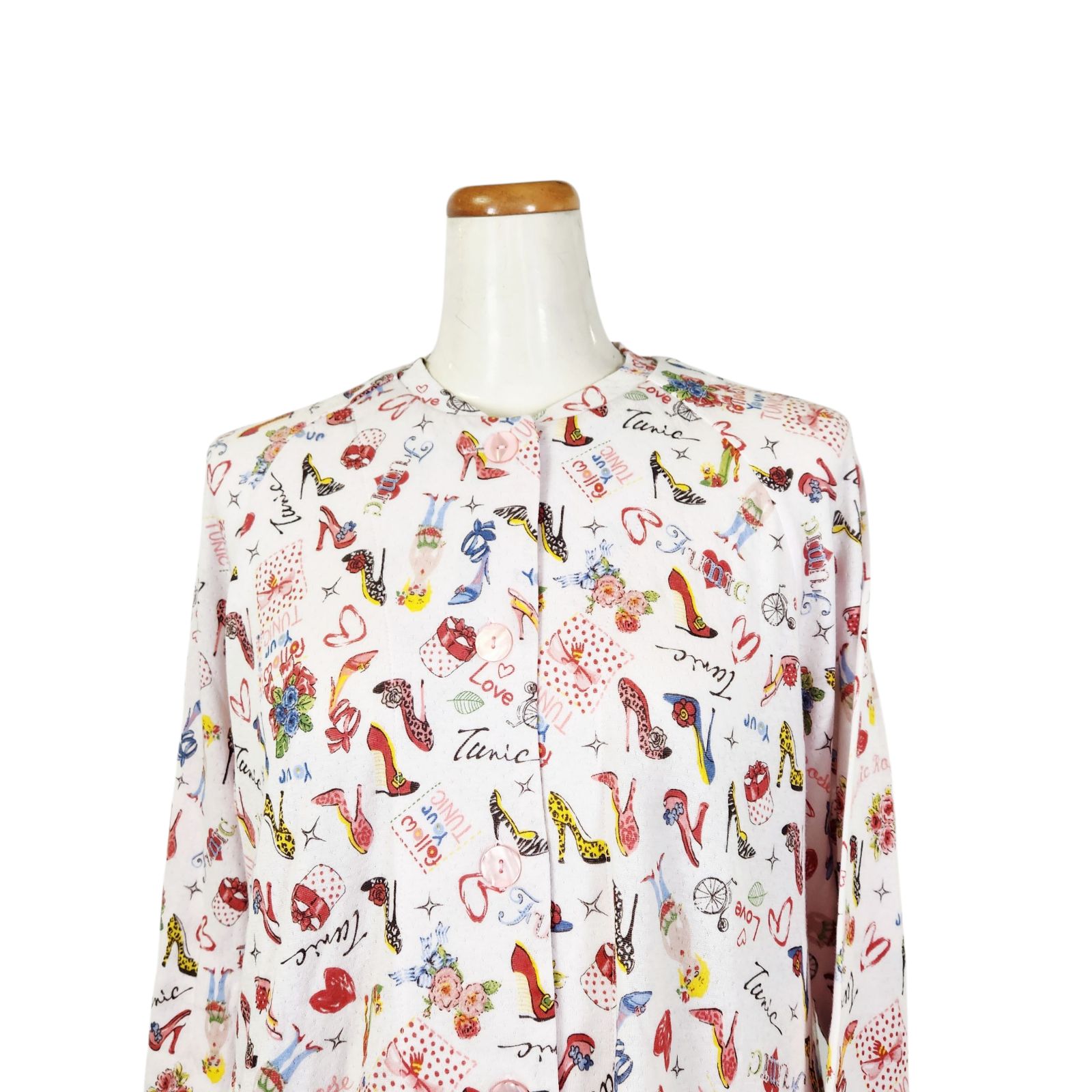 鴨居羊子パジャマ ♥ TUNIC 秋冬物 長袖 丸首全開パジャマ 60接結ヒール 26355 日本製