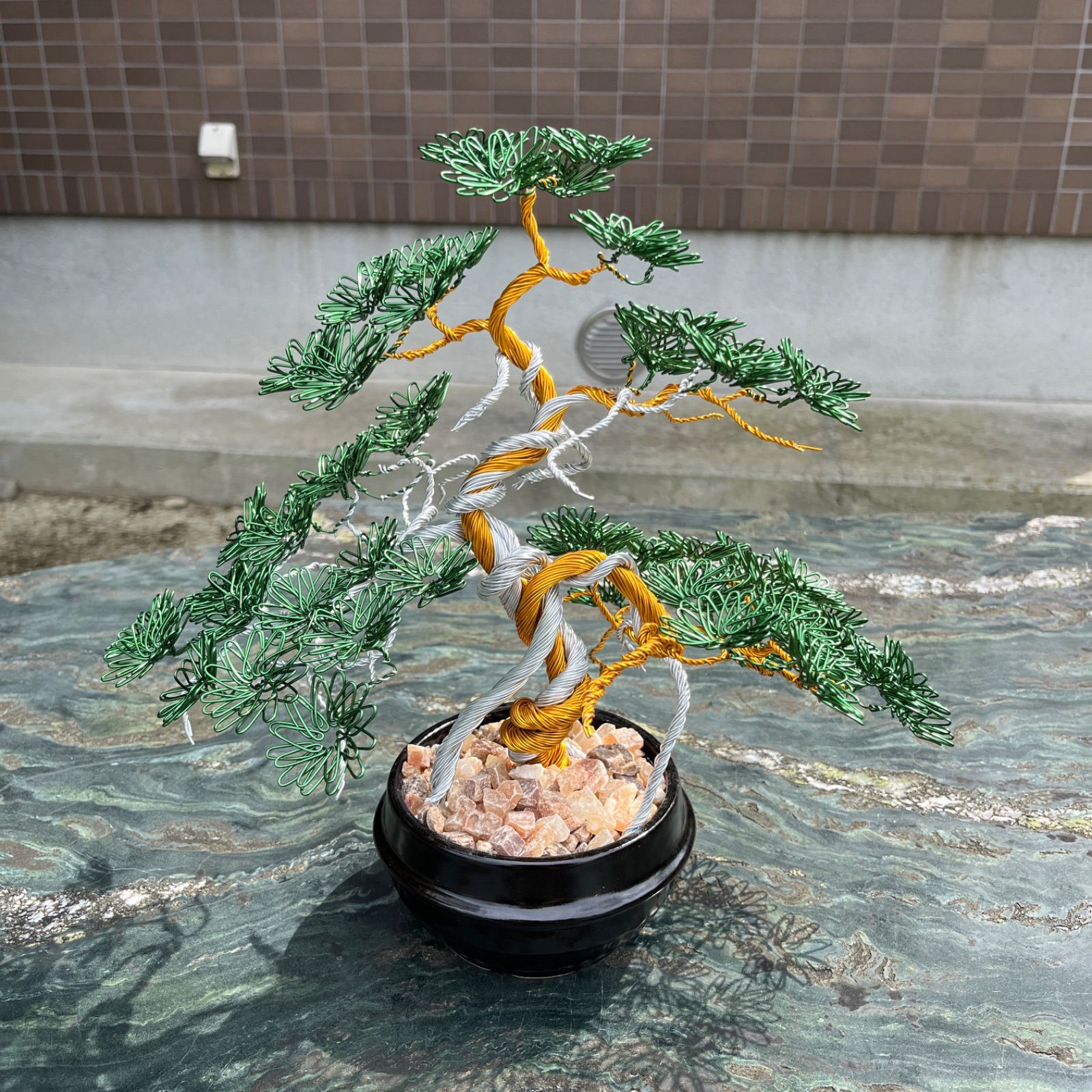 ワイヤーアート 盆栽 五葉松風 鉢付き wire art bonsai Pentapyhlla