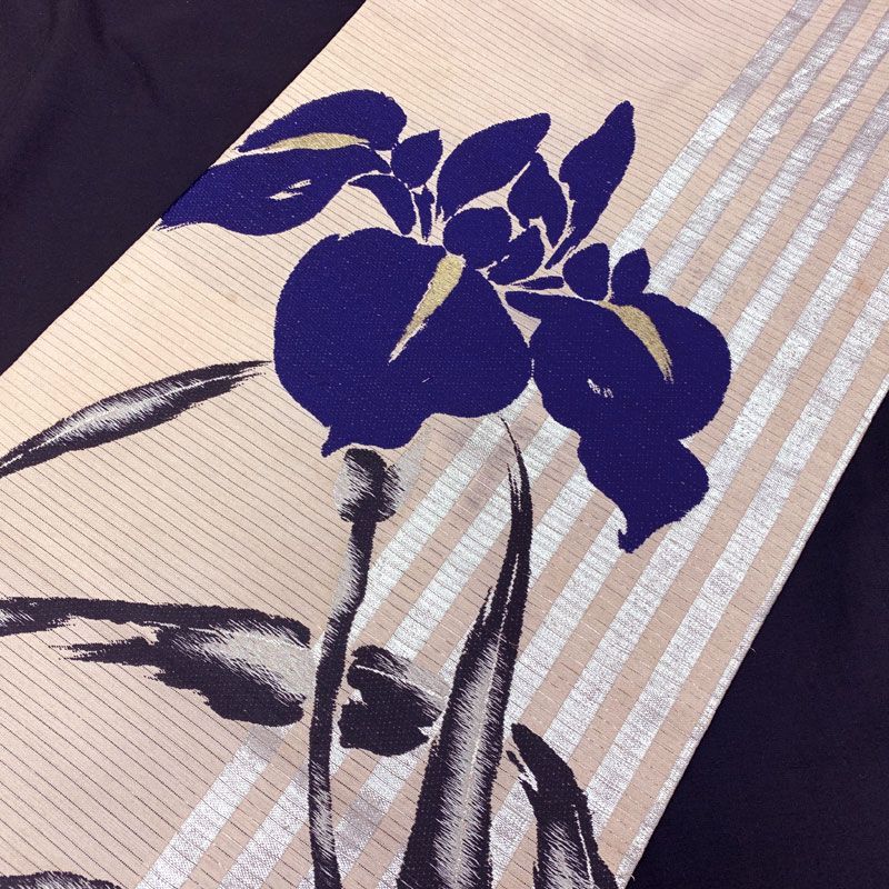 アンティーク名古屋帯　正絹　菖蒲尽くし　単衣　袷　難あり アンティーク名古屋帯絽菖蒲