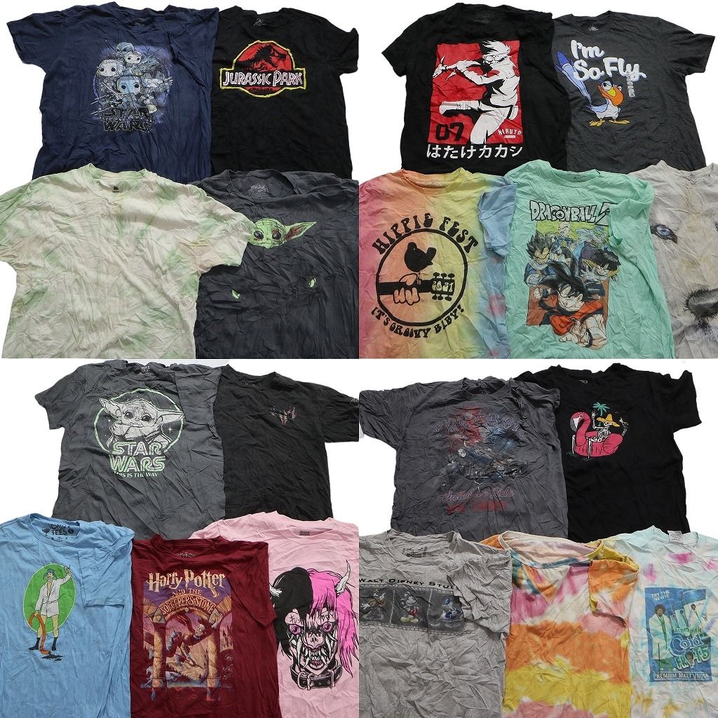 SALE 古着卸 まとめ売り カラーmix プリント 半袖Tシャツ 19枚セット (メンズ L ) タイダイ スターウォーズ ハリーポッター MS7103