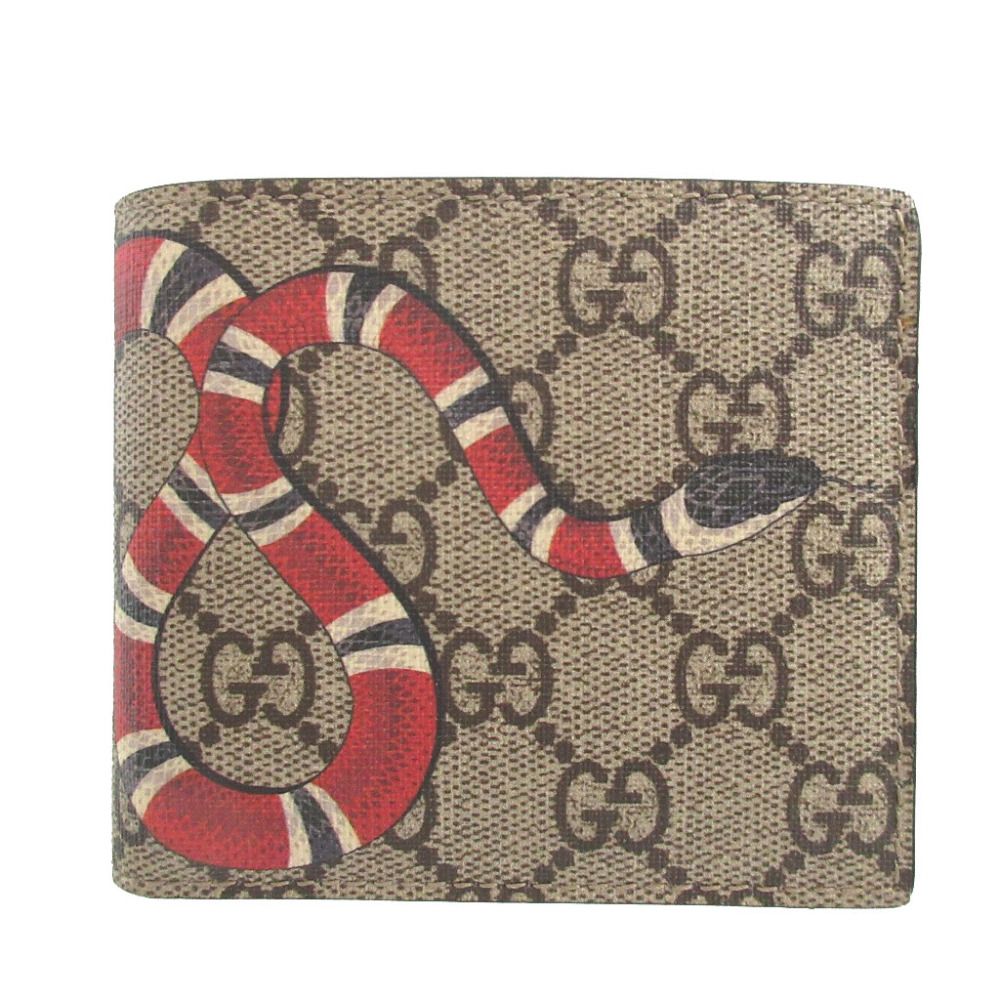 グッチ 451268 スネーク GGスプリーム レザー ベージュ ブラック 黒 札入れ 2つ折り財布 財布 0950 GUCCI