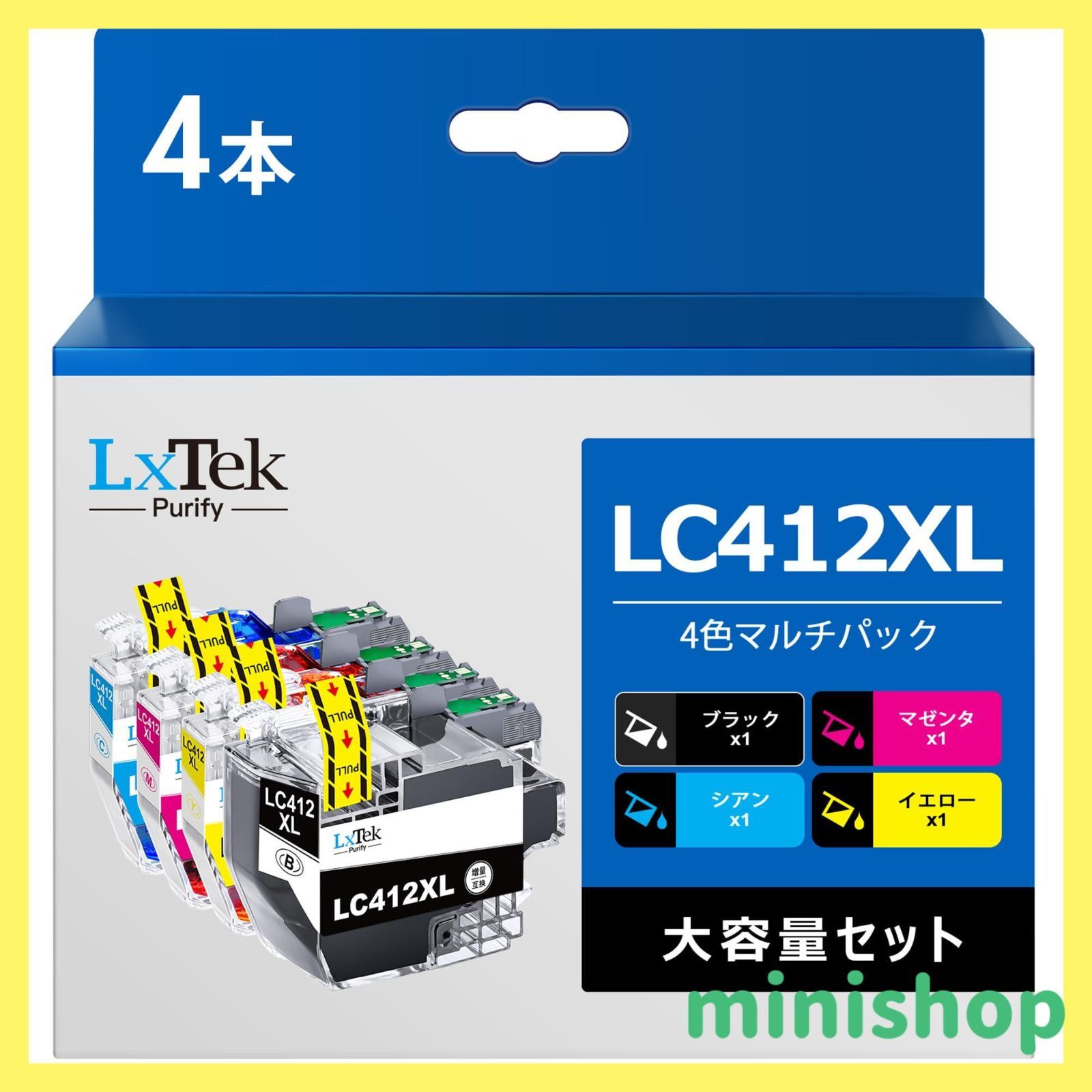 【人気商品】LxTek Purify LC412XL 4色セット 互換インクカートリッジ ブラザー 用 インク lc412 LC412XL-4PK 大容量タイプ Brother 用 インク LC412XLBK 対応型番：MFC-J7100CDW MFC-J73