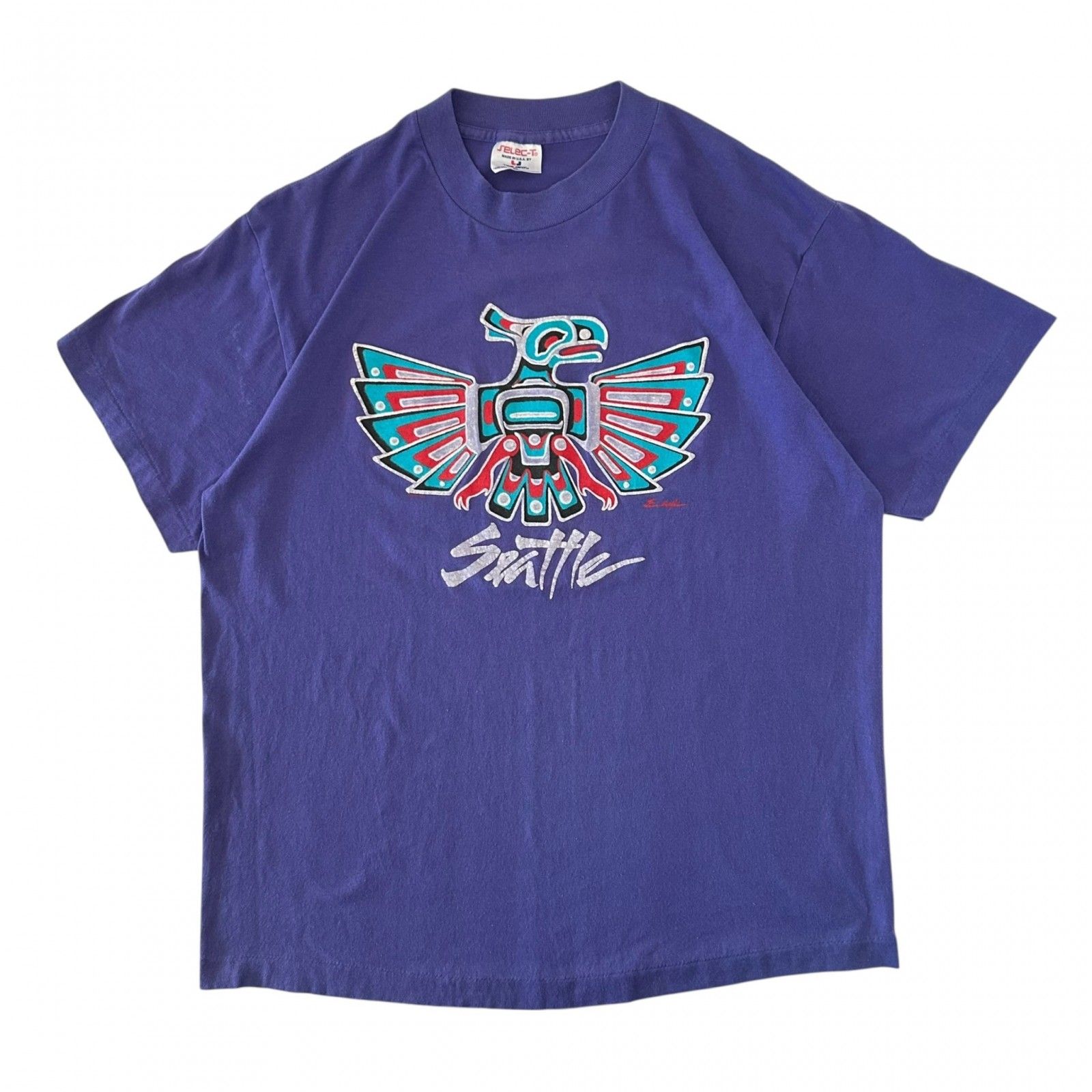 80s Tシャツ カナダ プリント スーベニア パープル ヴィンテージ 海外古着 古着 80s Canada製 adidas BIG トレフォイル プリント