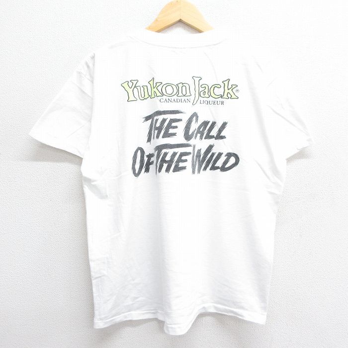 XL/古着 半袖 ビンテージ Tシャツ メンズ 90s ユーコンジャック 酒 コットン クルーネック 白 ホワイト spe 23jul04 中古