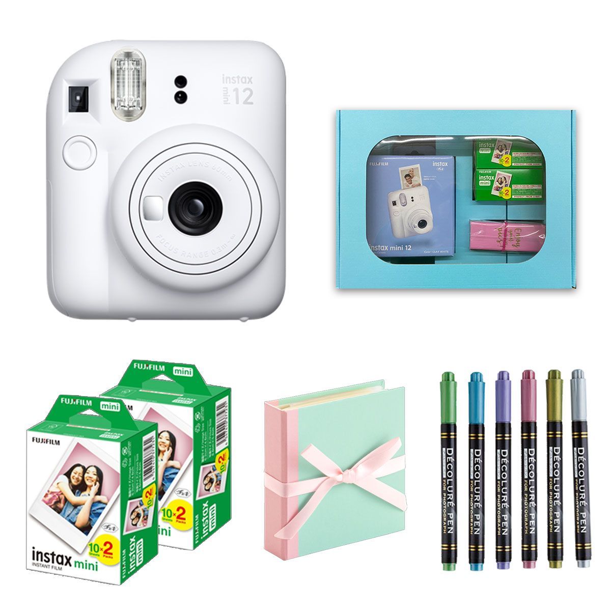 ギフト チェキA 富士フィルム チェキ インスタントカメラ instax mini12 クレイホワイト ギフトBOXセット