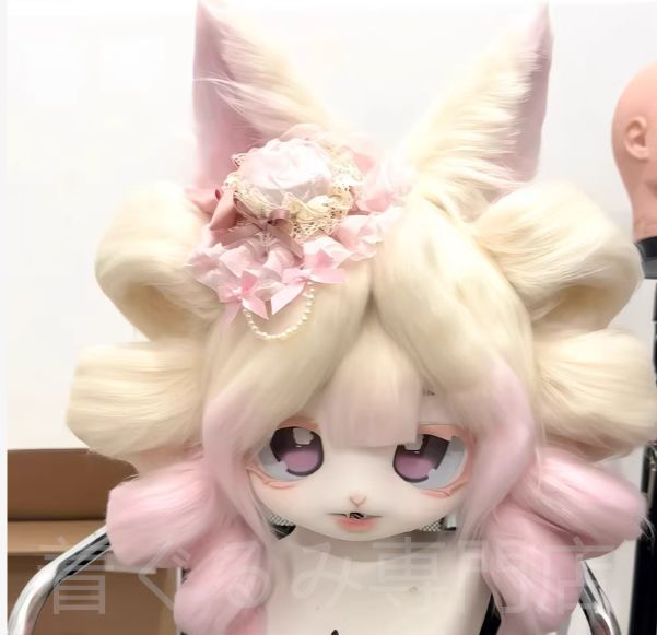 ちーーば ケモノ 着ぐるみ ヘッド 着ぐるみヘッド ウサギ耳 黒と白 兎面 全頭ヘッド ケモノ マスク