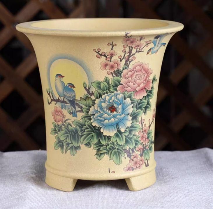 紫砂帯脚中収腰蘭盆 盆栽鉢 植木鉢 小品盆栽鉢 大品盆栽鉢