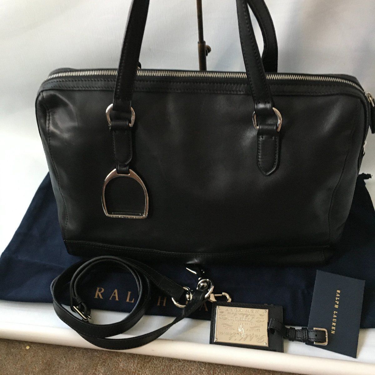ローレン　ラルフローレン　ブラックレザー ビジネスバッグ　保管用布袋付き Ralph Lauren - ラルフローレン／RALPH LAUREN バッグ ブリーフ