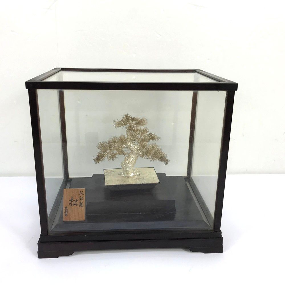 光則作 純銀製 松 盆栽 蓼科保養所香雲荘竣工記念 松／約幅12cm
