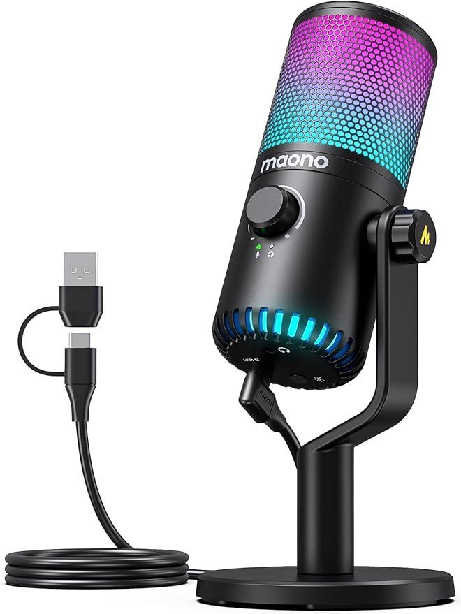 MAONO USB コンデンサーマイク ゲーミングマイク PC マイク 専用ソフトウェア RGBライティング ミュートボタン ヘッドホン出力端子あり 単一指向性 プラグ＆プレイ YouTube Skype ゲーム実況 ライブ