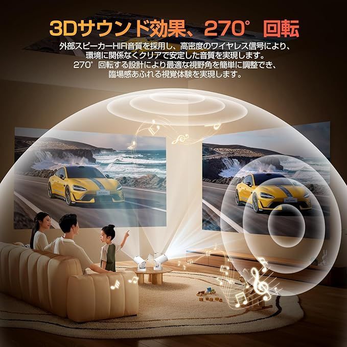 プロジェクター 家庭用 小型 Android TV搭載＆270°回転＆HiFi