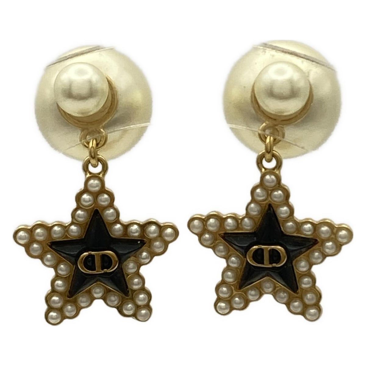 DIOR|ChristianDior ディオール|クリスチャンディオール ピアス - ゴールド×アイボリー×黒 CDモチーフ|スター 星