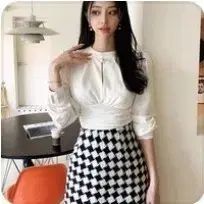 スイートグラム ホーペンパールシャーリングブラウス マリゾンCHECKミニスカート