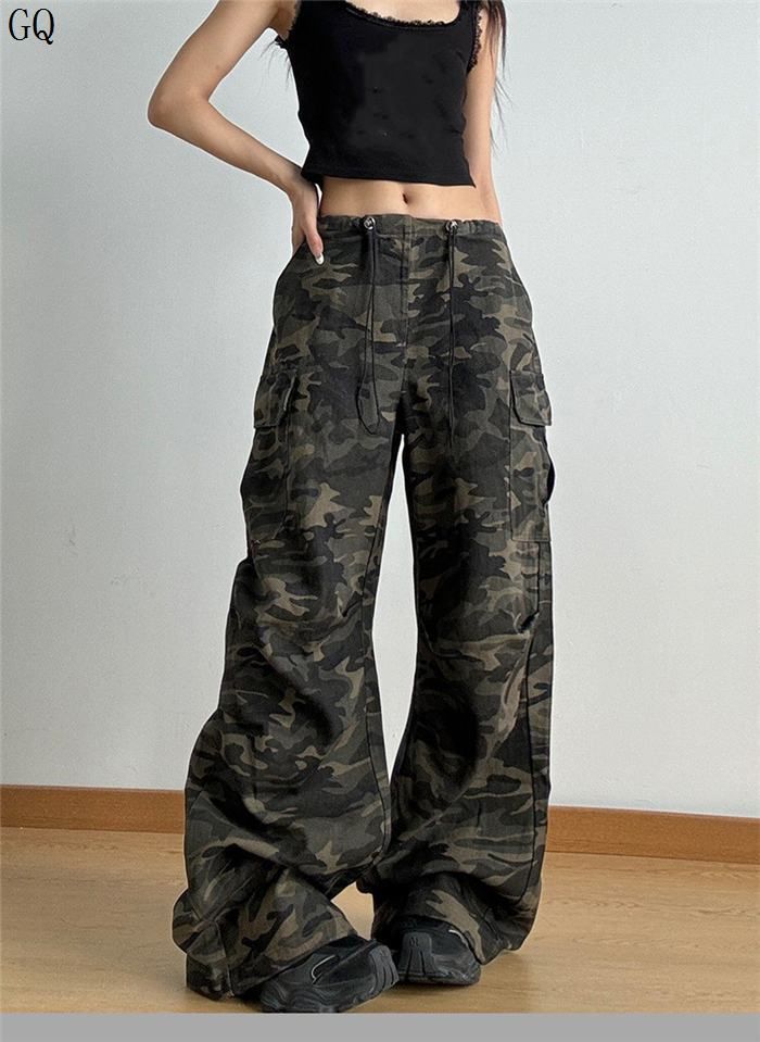 デニム カーゴパンツ レディース 迷彩柄 カモフラージュ ワイド