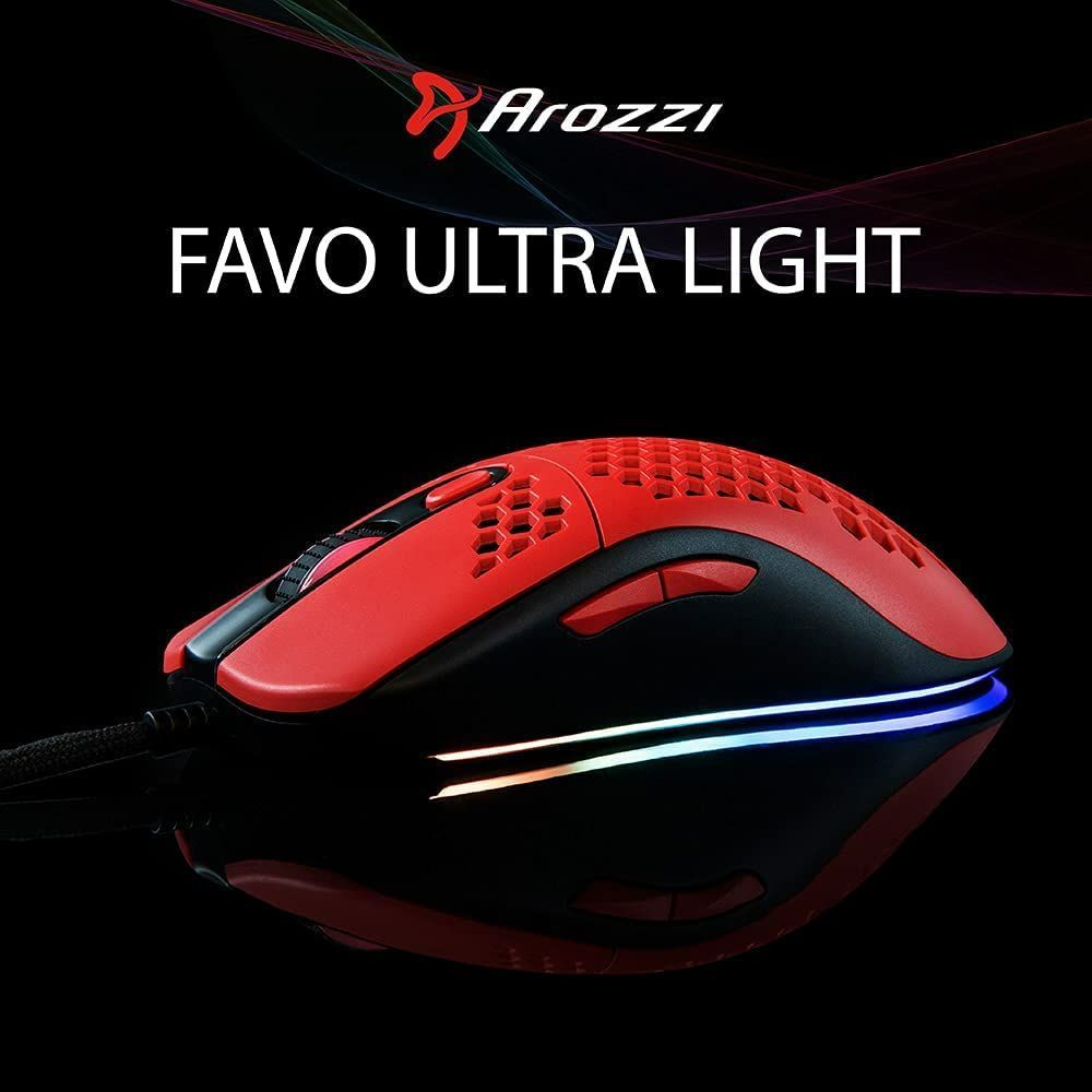 Arozzi ゲーミングマウス Favo Red 軽量マウス ハニカムデザイン 7ボタン RGBライティング AZ-FAVO-BKRD 国内 ゲーミングマウス Favo レッド AZ-FAVO-BKRD ［光学式 ⁄有線 ⁄7ボタン