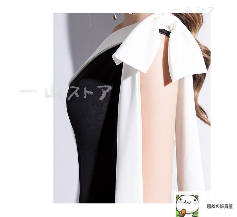 パーティ イブニングドレス 美ライン 配色 ワンショル 肩リボン