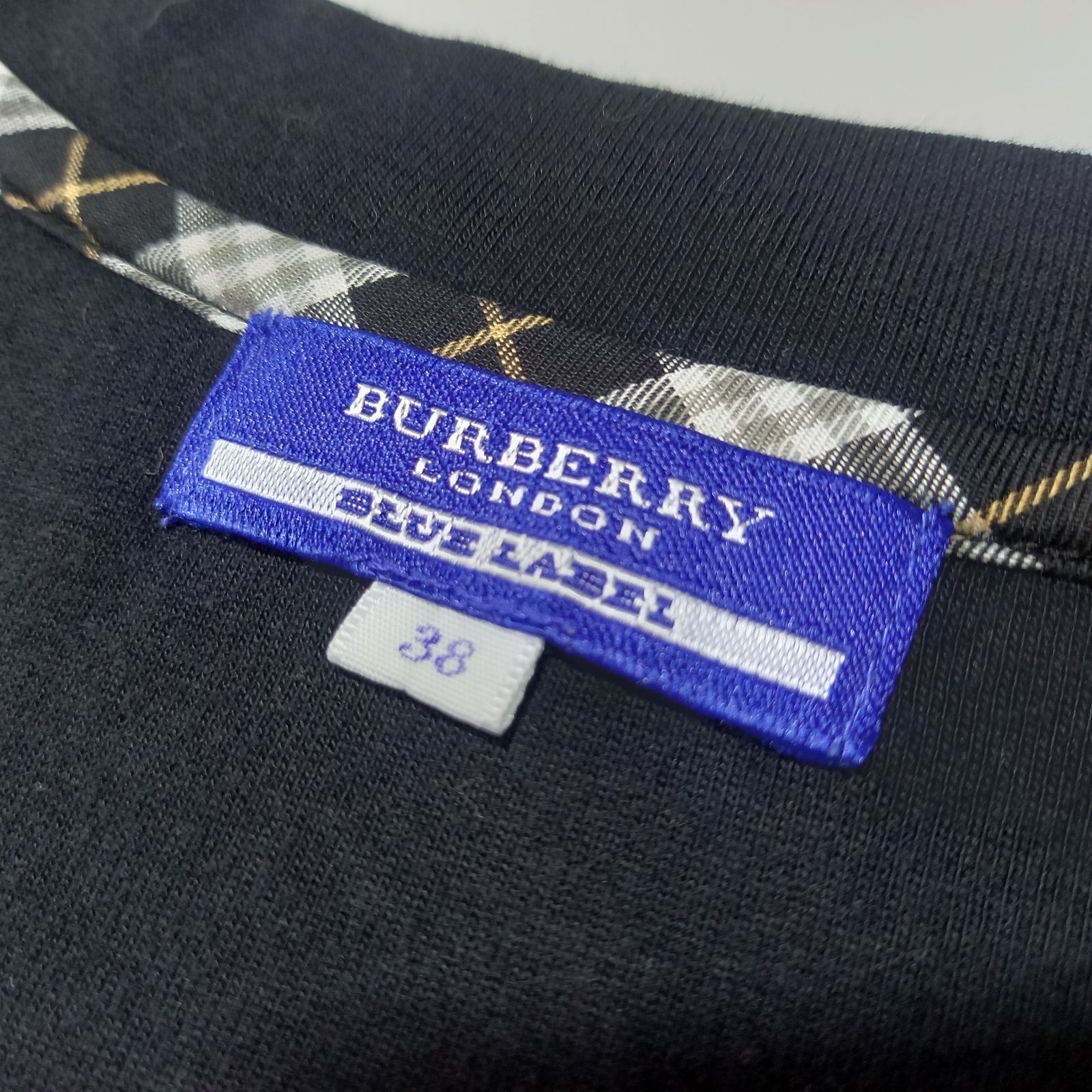 【美品】バーバリーブルーレーベル　ショルダーリボン ブラック TシャツM（38） 即決 BURBERRY バーバリー ブルーレーベル ノバチェック ロゴ