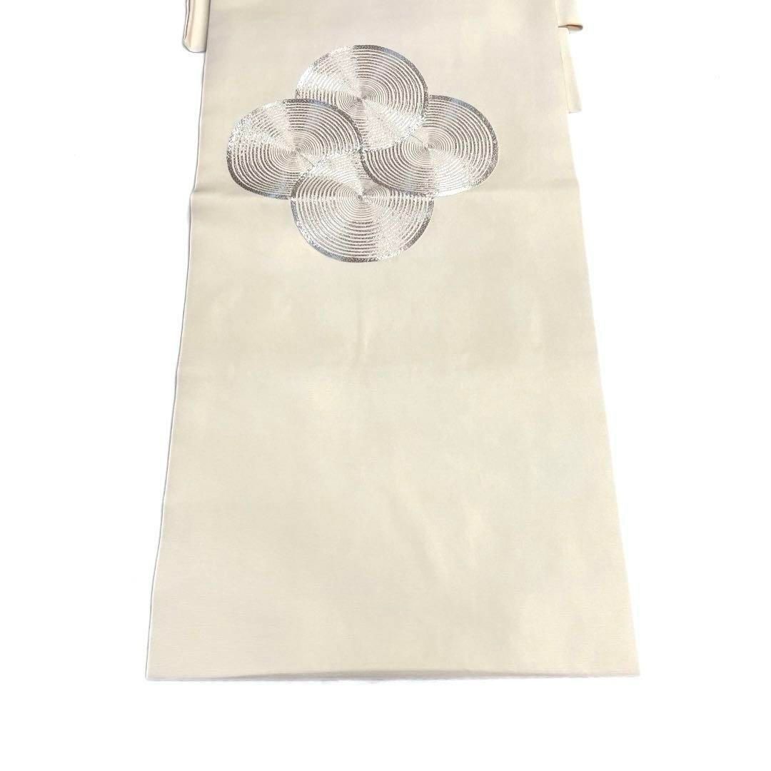 付け帯　作り帯　銀駒刺繍　円弧模様　丸　白地　着物　082a d 付け帯 作り帯 銀駒刺繍 円弧模様 丸 白地 着物 082a d