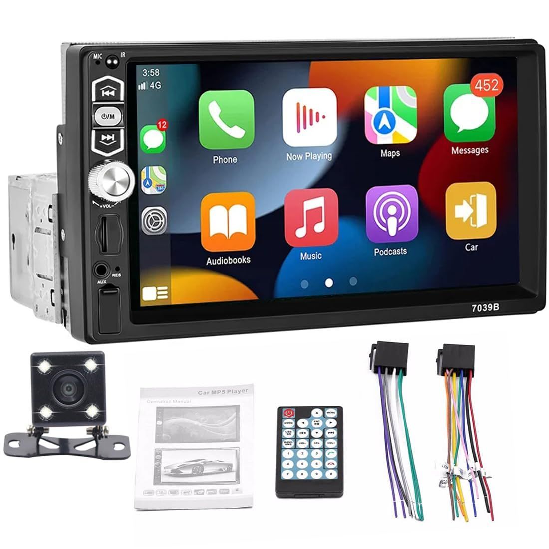 シングルディン Apple Carplay カーステレオ Android Auto 付き 7 インチ HD タッチスクリーン Bluetooth ハンズフリーカーラジオ AUX|TF|USB EQ FM ラジオをサポート ミラーリンク SWC リアビュー