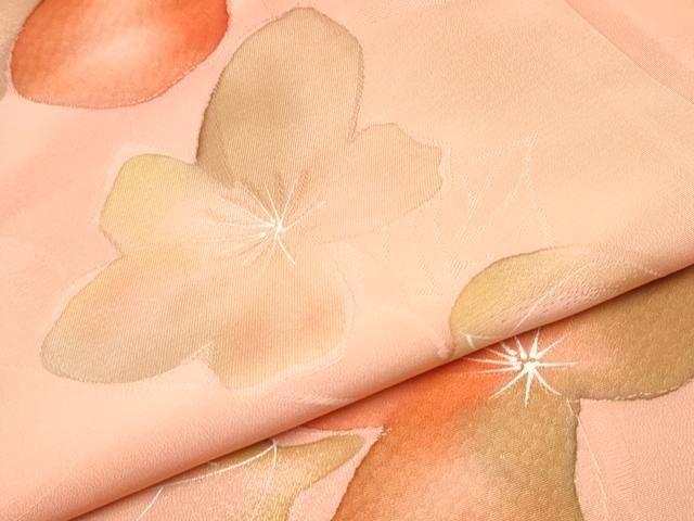 赤字超特価，セール 平和屋着物▼上質な小紋　地紋起こし　光琳菊　暈し染め　正絹　逸品　AAAZ0561ph