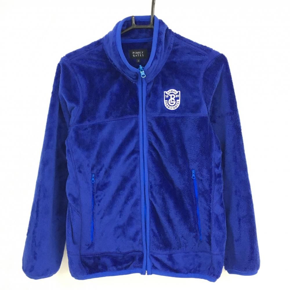 パーリーゲイツアウターサイズ0 超美品】パーリーゲイツ ボアジャケット ブルー×白 ジップポケット