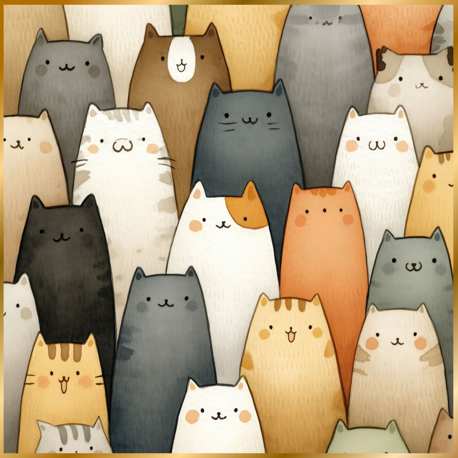 101匹のねこちゃん 猫 キャット cats 猫の絵 猫のイラスト かわいい 癒し系 ミニマリスト ミニマリズム シンプル インテリアアート ペットロス 記念日 アートポスター ギフト プレゼント