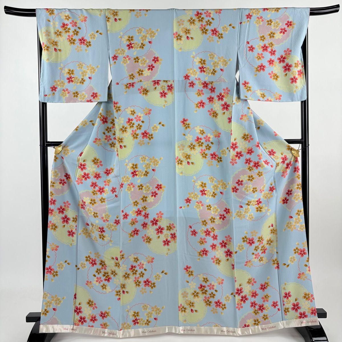 小紋 洗える着物 化繊 縮緬 桜散らし 枝垂れ桜 身丈162 裄丈66 小紋 身丈166cm 裄丈67cm M 袷 雪輪 桜 縮緬 水色 正絹 美品