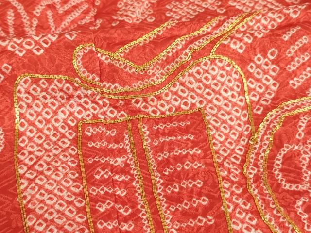 平和屋着物[]七五三 ７歳 祝着 四つ身 女の子 総絞り 逸品 絞り 七五三 刺繍 鼓舞梅文 正絹 正絹絞り四つ身着物 長襦袢セット 暈し 草花文