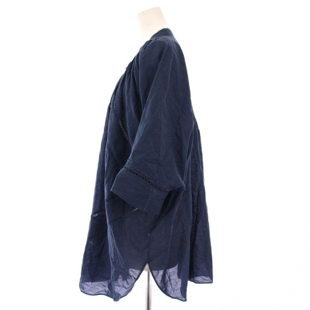 フィータ Pheeta ユナイテッドアローズ取扱 Elizaブラウス シャツ 五分袖 バンドカラー ワンカラー レース F 紺 ネイビー 8911-699-0108 |BB