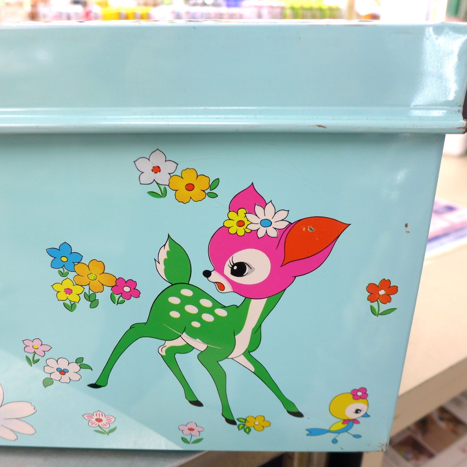 NG433】レトロポップ 衣装ケース ブリキ缶 うさぎ リス バンビ