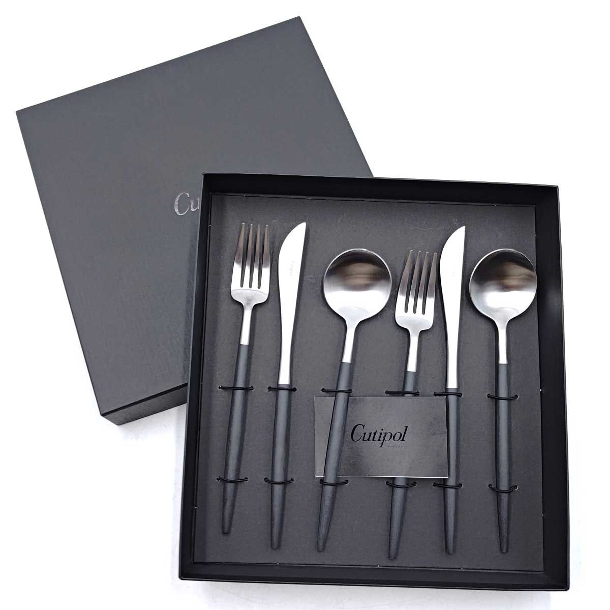 ♥ クチポール Cutipol GOA ゴア ディナー 6点セット デザート ナイフ フォーク スプーン ブラック|シルバー カトラリー 洋食器