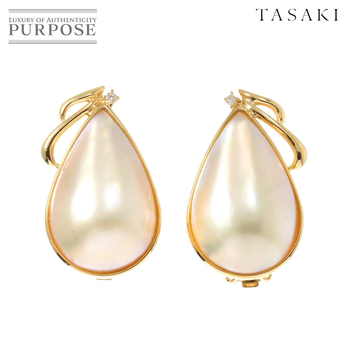 タサキ TASAKI マベ真珠 ダイヤ 0.01ct×2 イヤリング K18 YG イエローゴールド 750 パール 田崎真珠 Earrings  Clip on 90248237 - メルカリ